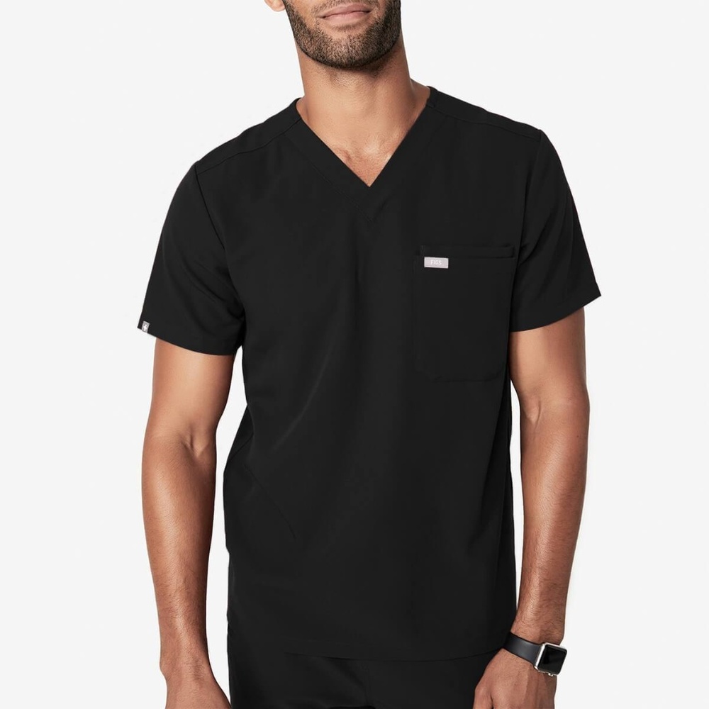 NWT FIGS Men's Leon Black Two-Pocket Scrub Top